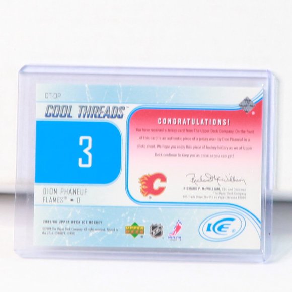 Dion Phaneuf Upper Deck Ice Cool Threads Event Used Jersey Hockey Card Flames - Picture 2 of 2